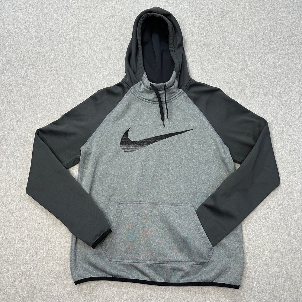 Nike Therma-Fit Hoodie Mens M Pullover Gray Colorblock Microfiber Fleece Stretch